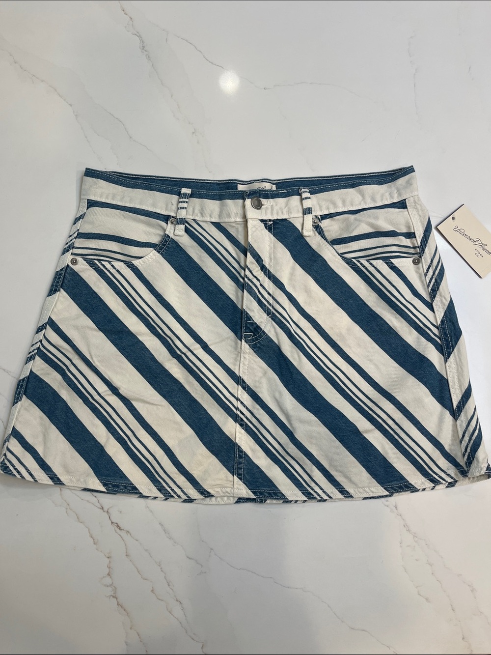 Universal Thread Navy & White Diagonal Stripe Mini Skirt